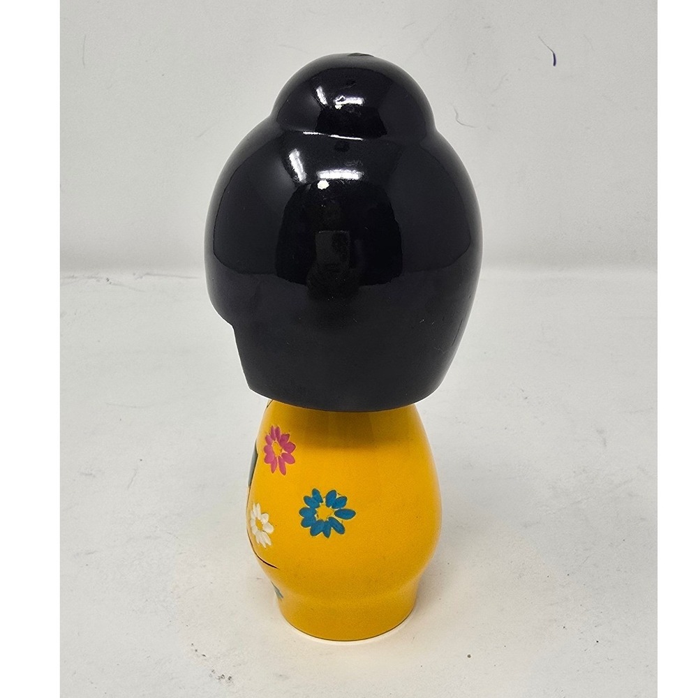 Japanese Kokeshi doll glossy floral wood figurine blossoms soft Japandi eclectic - Picture 2 of 7